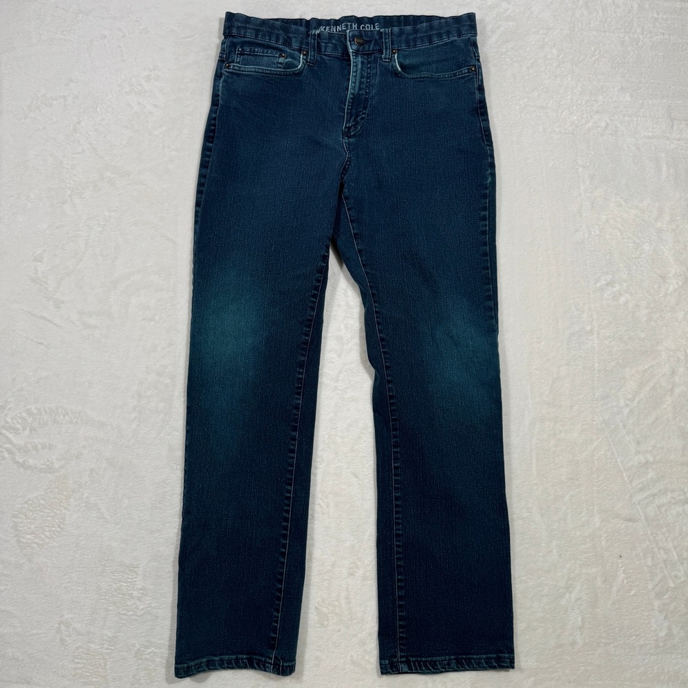 Kenneth Cole Jeans Mens 30x30 Blue Straight Leg Dark Wash Stretch Denim
